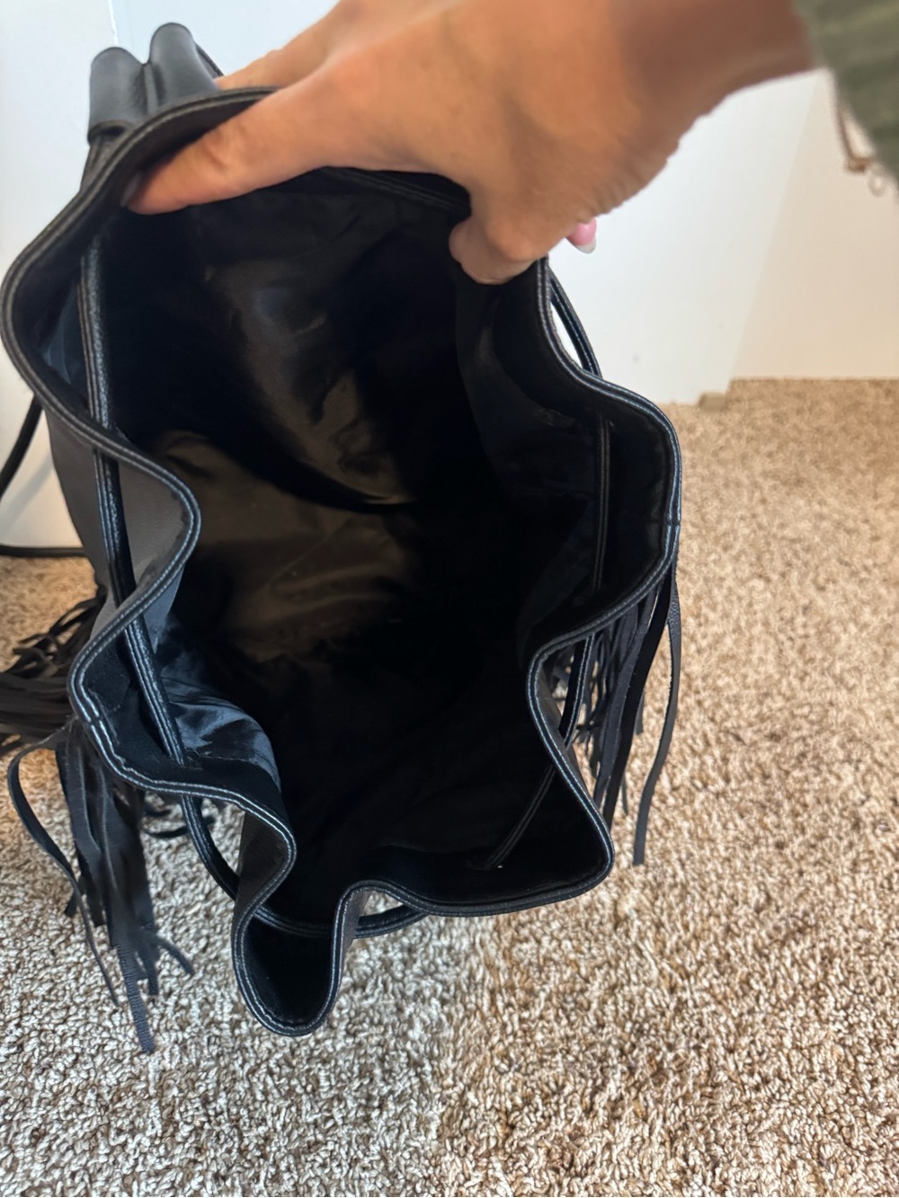 Victoria's Secret Black Fringe Drawstring Backpack - Picture 6 of 6
